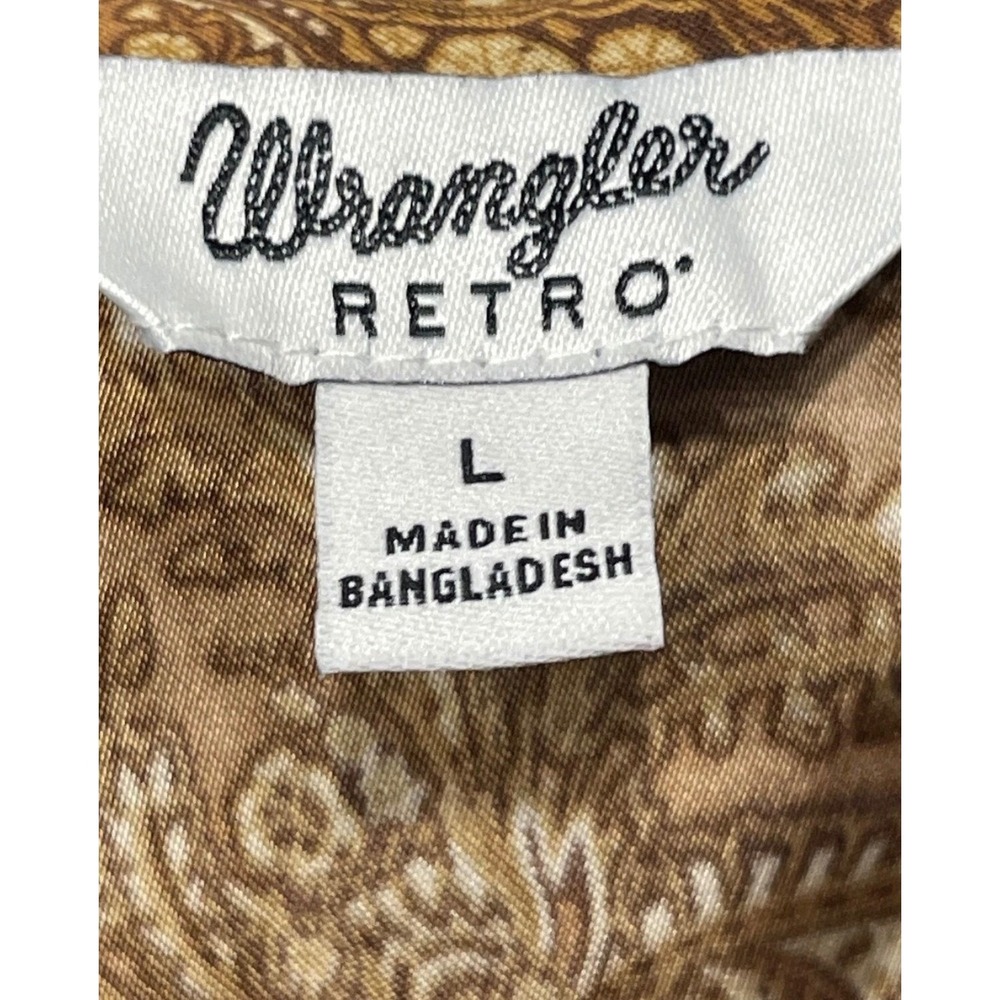 Wrangler Retro Boho Bronze Paisley Satin Western Snap Shirt L NWT - Picture 4 of 5